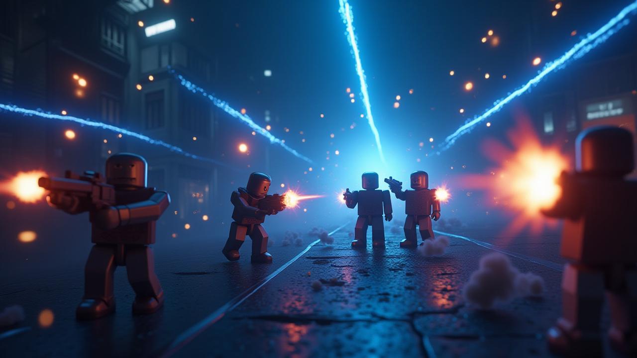 High-action screenshot from a Roblox competitive game, showcasing dynamic combat and player models.