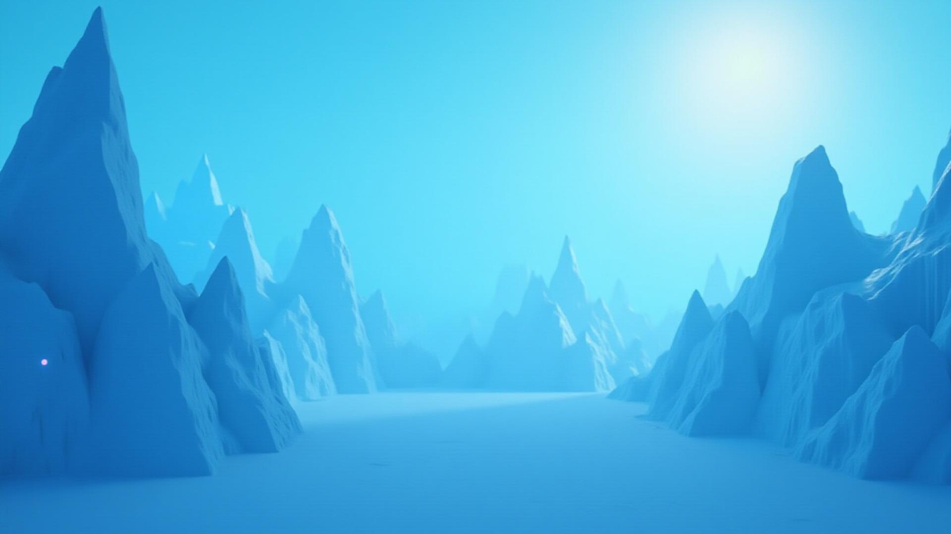 Abstract futuristic icy landscape with glowing digital patterns representing advanced technology and growth