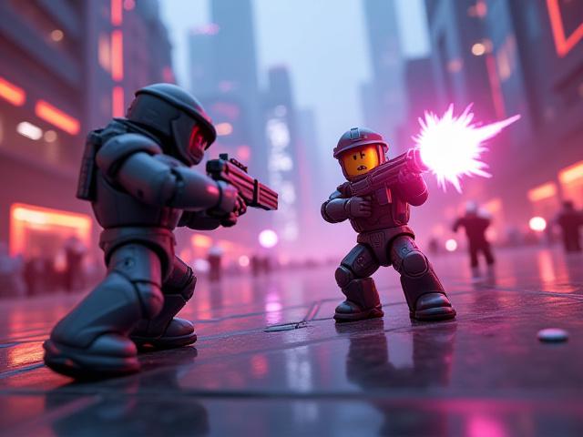 Screenshot of Arena Royale Roblox game, depicting players in a futuristic battle arena.